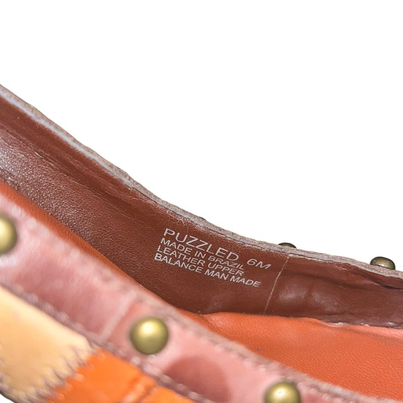 Carlos Santana Puzzled 6M 60s Style Brown Leather Patchwork Studded Pump Heels - Picture 5 of 7